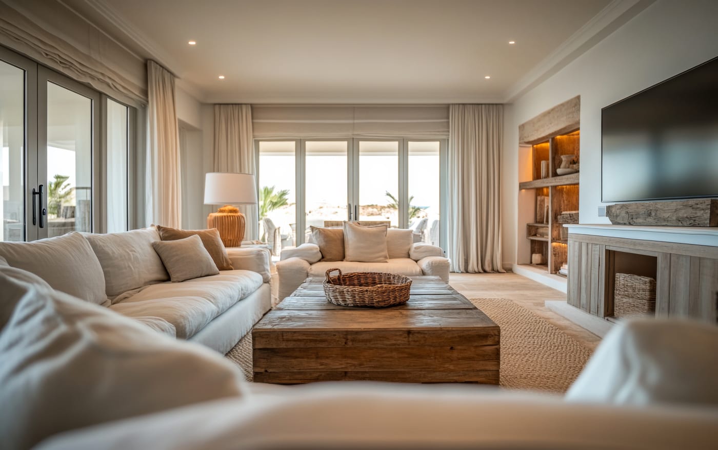 Strandvilla-Wohnzimmer mit Küstenambiente – Interior Design Nordsee